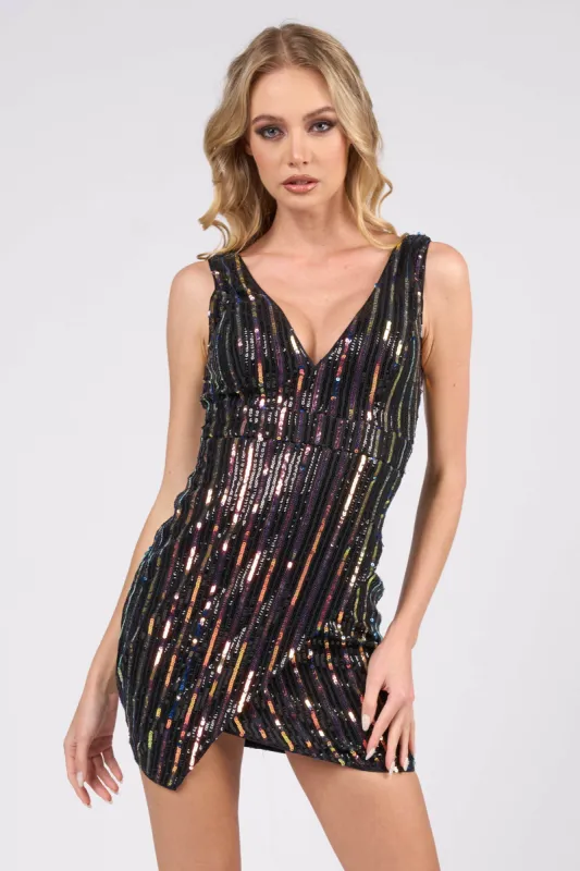 SEXY STRIPE SEQUINS V-NECK BODYCON MINI DRESS sold by privy