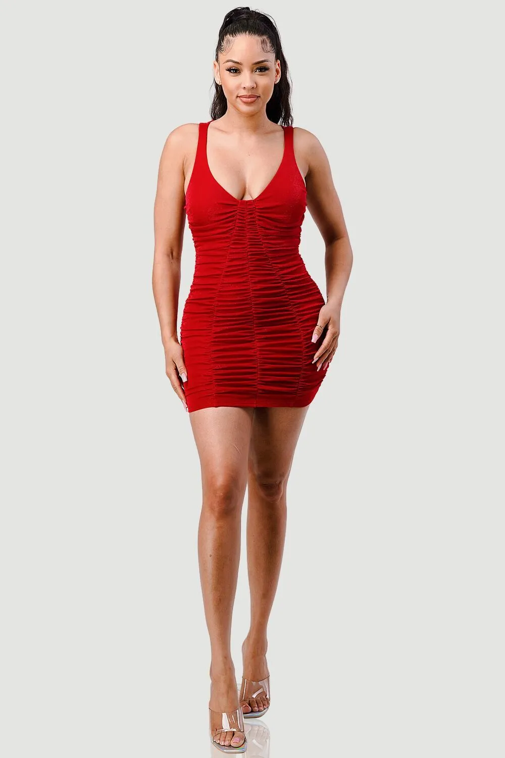 PD72359N-W / NLUX GLITTER RUCHED BODYCON MINI DRESS sold by privy product image thumbnail 4