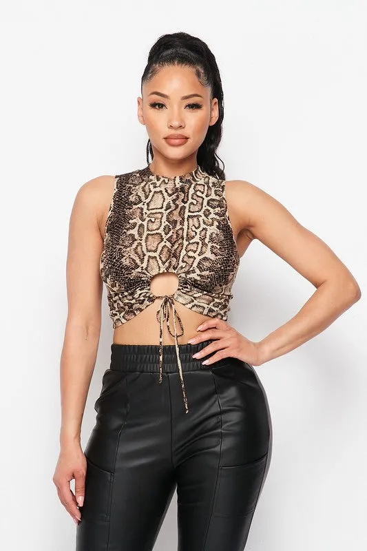 SEXY PYTHON RUCHED MOCK NECK CROPPED TOP sold by privy