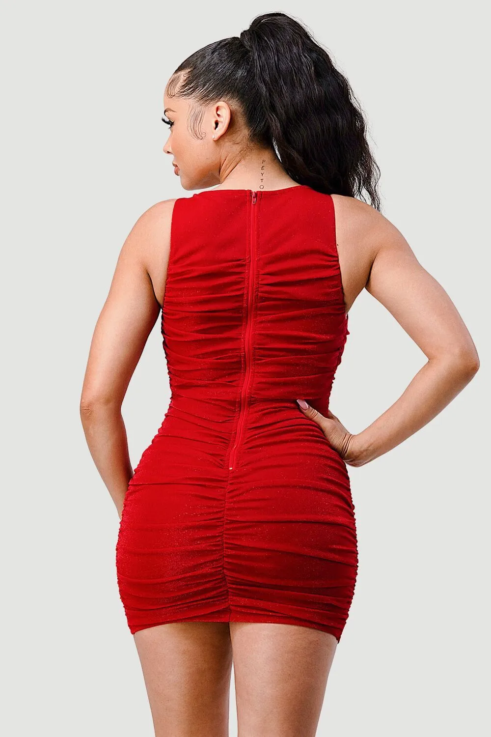 PD72359N-W / NLUX GLITTER RUCHED BODYCON MINI DRESS sold by privy product image thumbnail 3