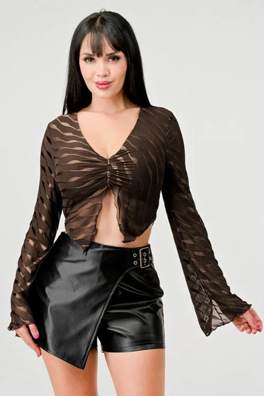 SEXY MESH BURNOUT SEE-THRU LONG SLEEVE CROP TOP sold by privy