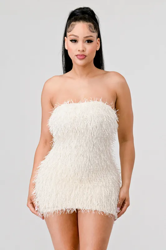SEXY METALLIC FRINGE KNIT OFF SHOULDER TUBE DRESS sold by privy
