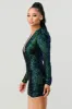 PD72820N-W / SEXY SEQUINS DEEP V-NECK GIGOT SLEEVE MINI DRESS sold by privy