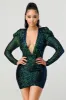 PD72820N-W / SEXY SEQUINS DEEP V-NECK GIGOT SLEEVE MINI DRESS sold by privy