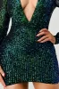 PD72820N-W / SEXY SEQUINS DEEP V-NECK GIGOT SLEEVE MINI DRESS sold by privy