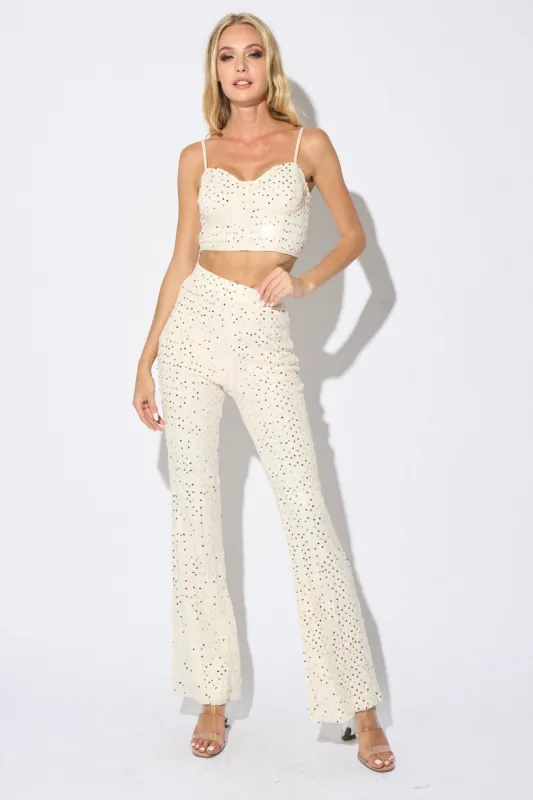 STRETCH LACE SEQUINS BUSTIER TOP & LONG PANTS SET sold by privy