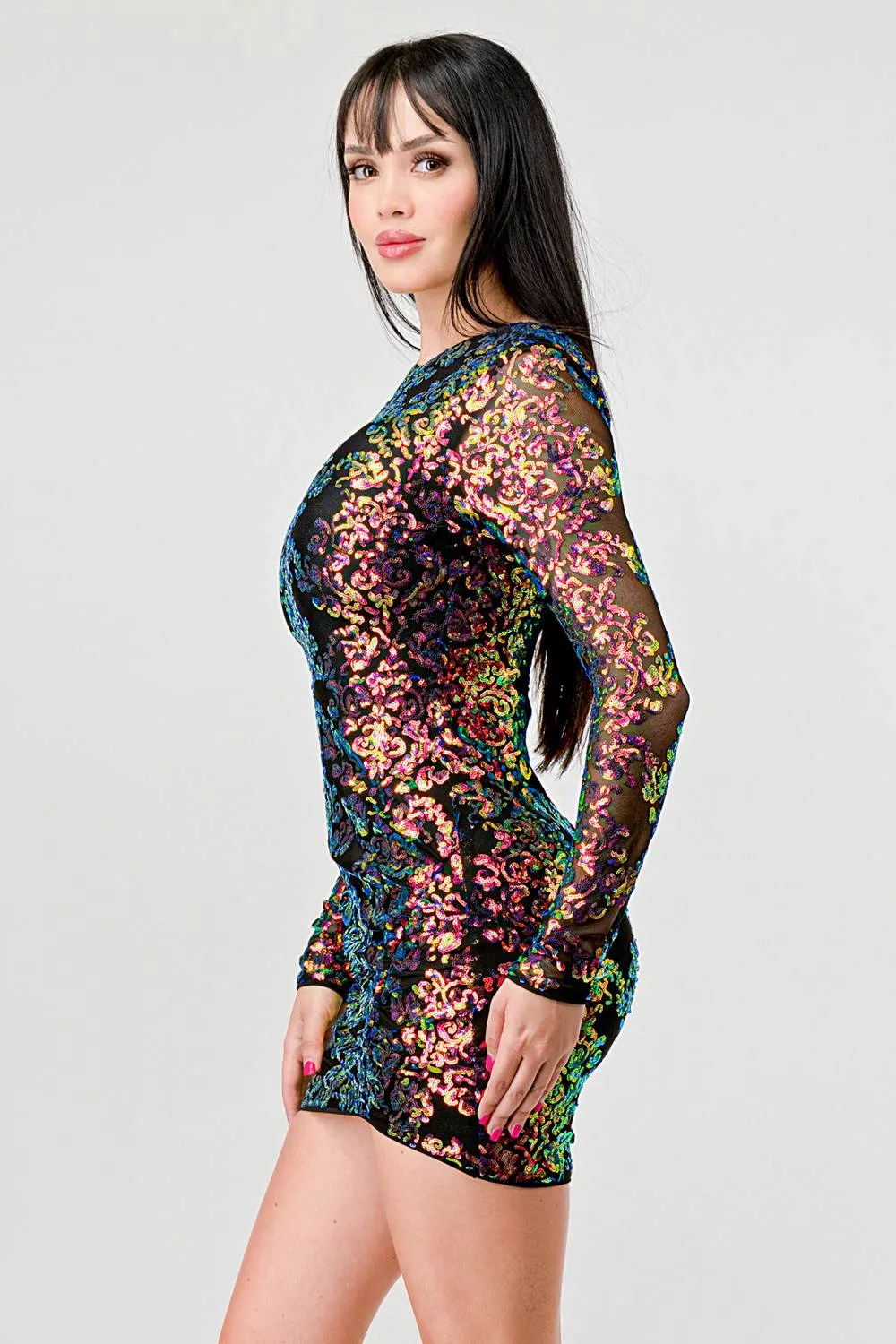 LUXE SEQUINS ROUND NECK BODYCON MINI DRESS sold by privy product image thumbnail 3