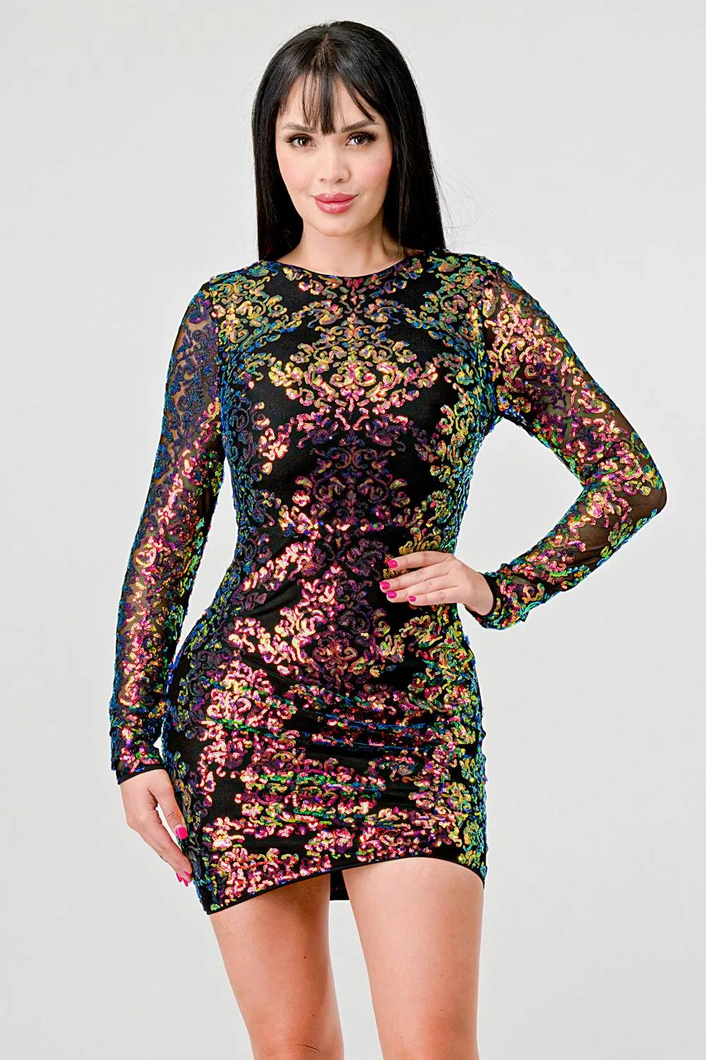 LUXE SEQUINS ROUND NECK BODYCON MINI DRESS sold by privy