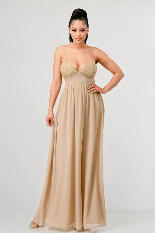 CHELSEA CHIFFON SWEETHEART OPEN BACK MAXI DRESS sold by privy