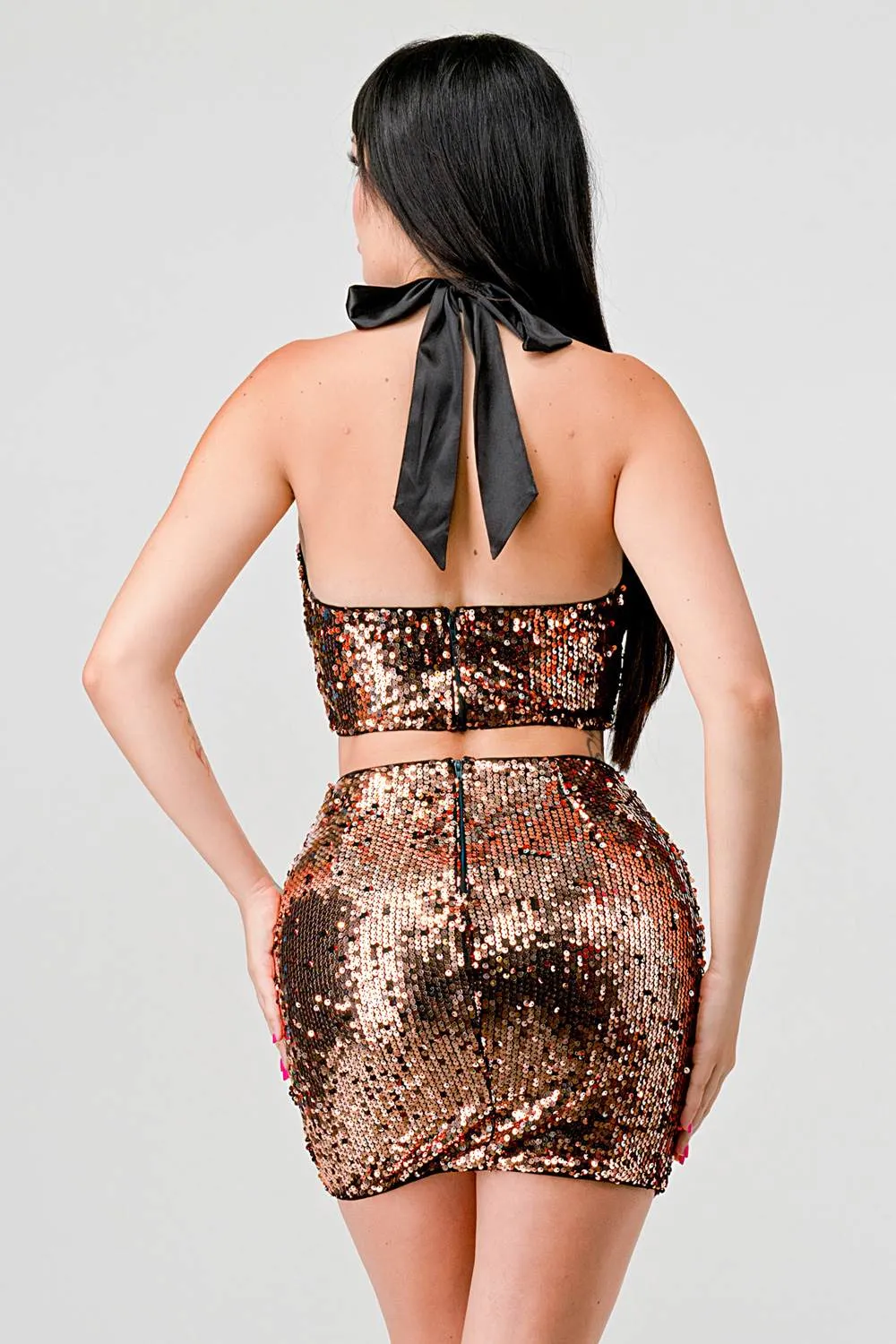 SEQUINS HALTER NECK TIE BRALETTE TOP & SKIRT SETS sold by privy product image thumbnail 4
