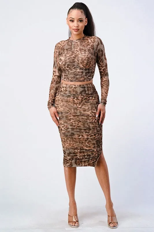 ANIMAL PRINT RUCHED LONG SLEEVE AND MIDI DRESS SET sold by privy product image thumbnail 5