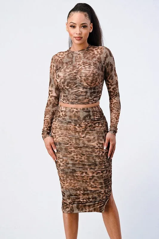 ANIMAL PRINT RUCHED LONG SLEEVE AND MIDI DRESS SET sold by privy product image thumbnail 2