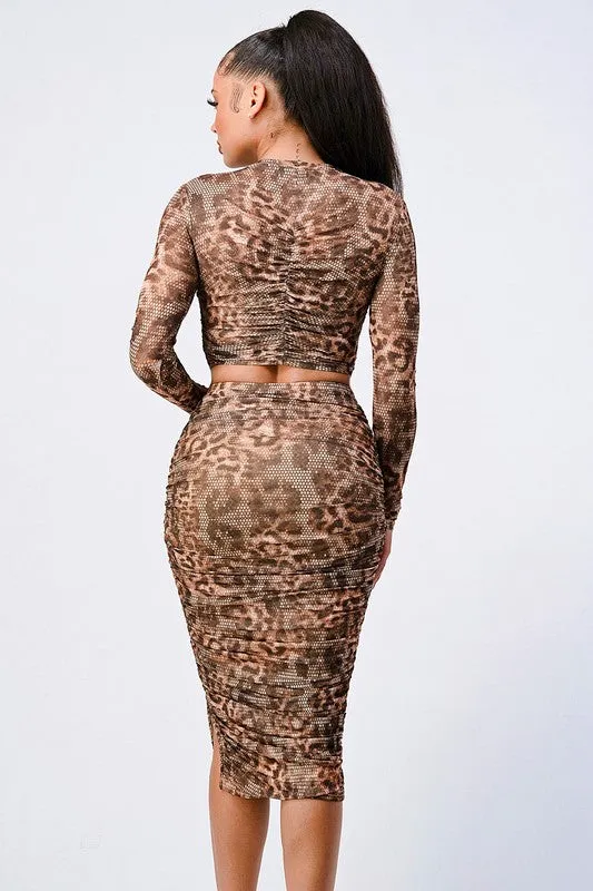 ANIMAL PRINT RUCHED LONG SLEEVE AND MIDI DRESS SET sold by privy product image thumbnail 4
