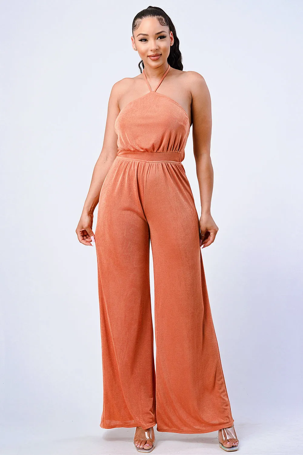 LUX HALTER NECK WIDE LEGS JUMPSUIT sold by privy product image thumbnail 4