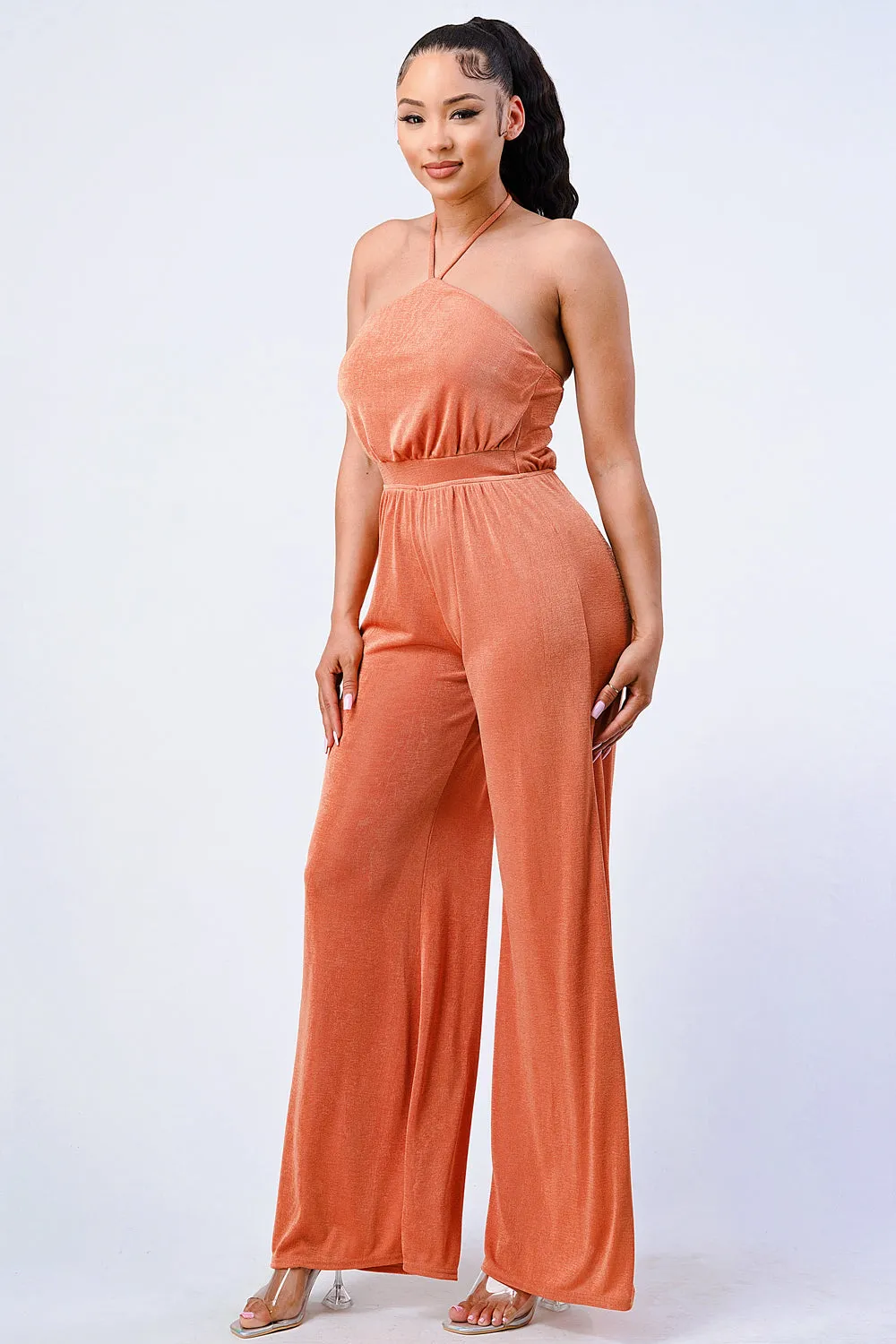 LUX HALTER NECK WIDE LEGS JUMPSUIT sold by privy product image thumbnail 2
