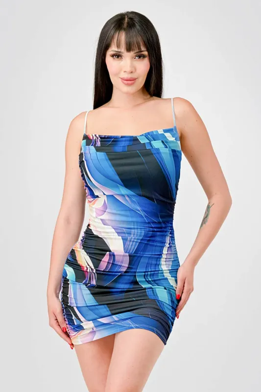 SEXY DTY PRINT DRAWSTRING LACE BACK MINI DRESS sold by privy