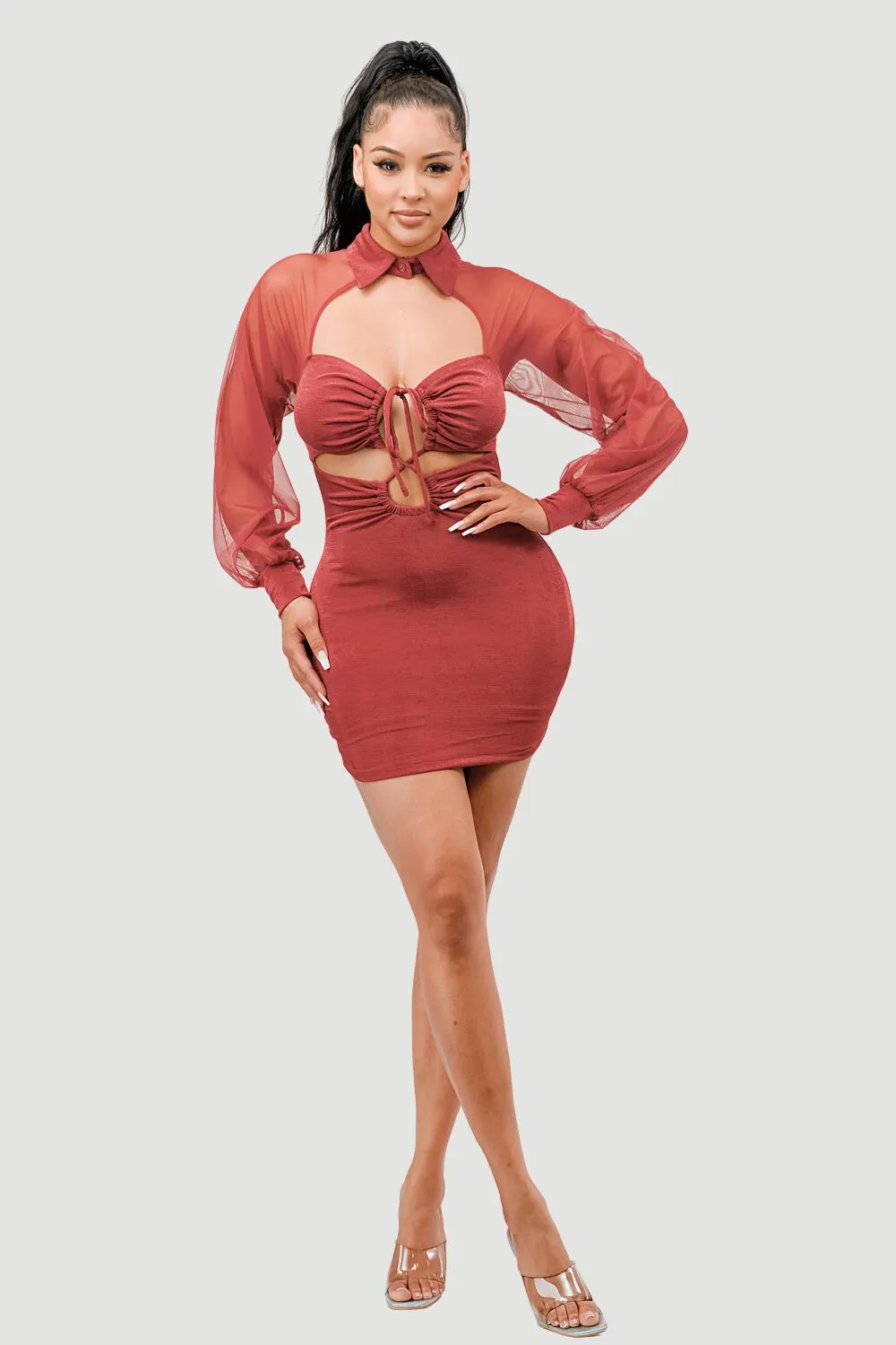 LUX SLINKY DRAWSTRING SWEETHEART MINI DRESS sold by privy product image thumbnail 4