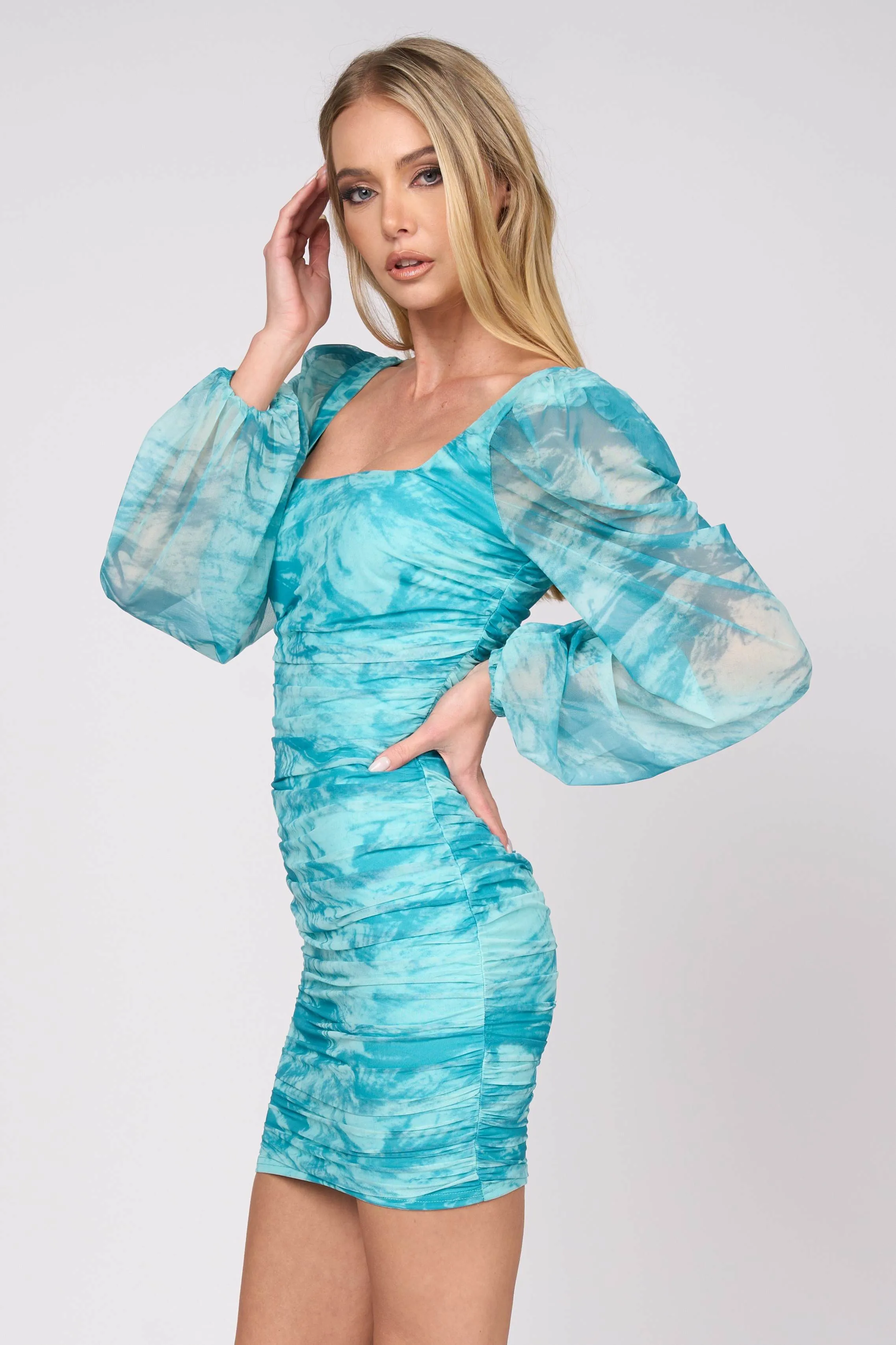 LUXE MARBLE MESH PRINT SQUARE NECK MINI DRESS sold by privy product image thumbnail 3
