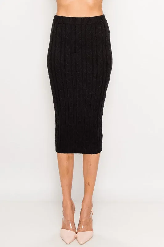 SOFT CABLE KNIT MIDI SKIRT sold by privy