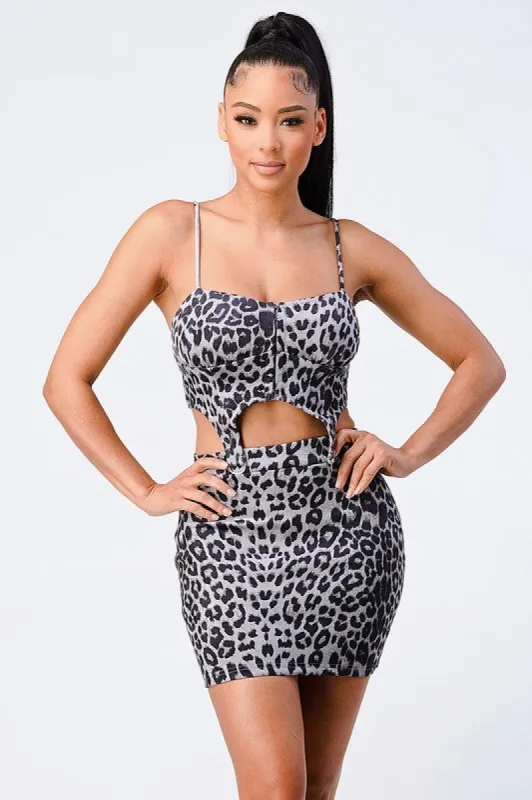 CHEETAH PRINT HOOK & EYE BUCKLE TOP AND SKIRT SET sold by privy