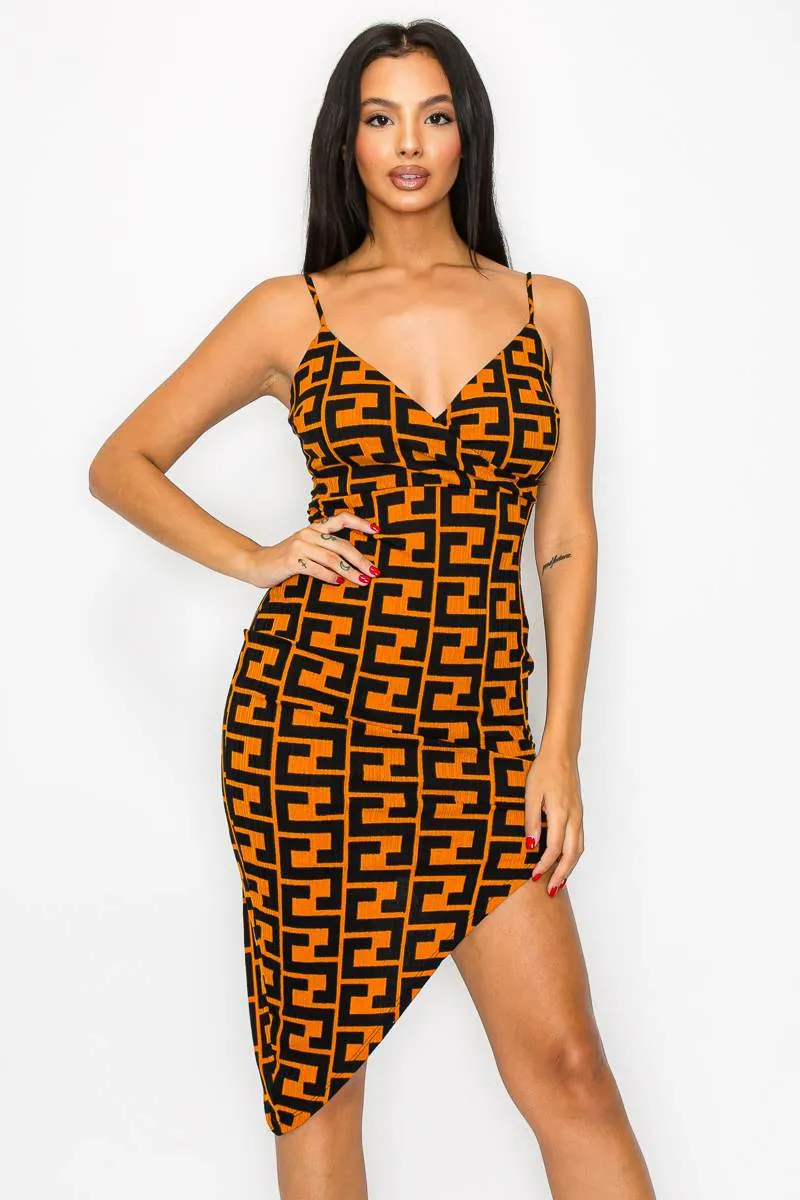 LUXE SWEATER PATTERN PRINT ASYMMETRICAL HEM DRESS sold by privy