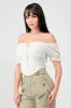EYELET WOVEN RUFFLED OFF SHOULDER CROPPED TOP sold by privy