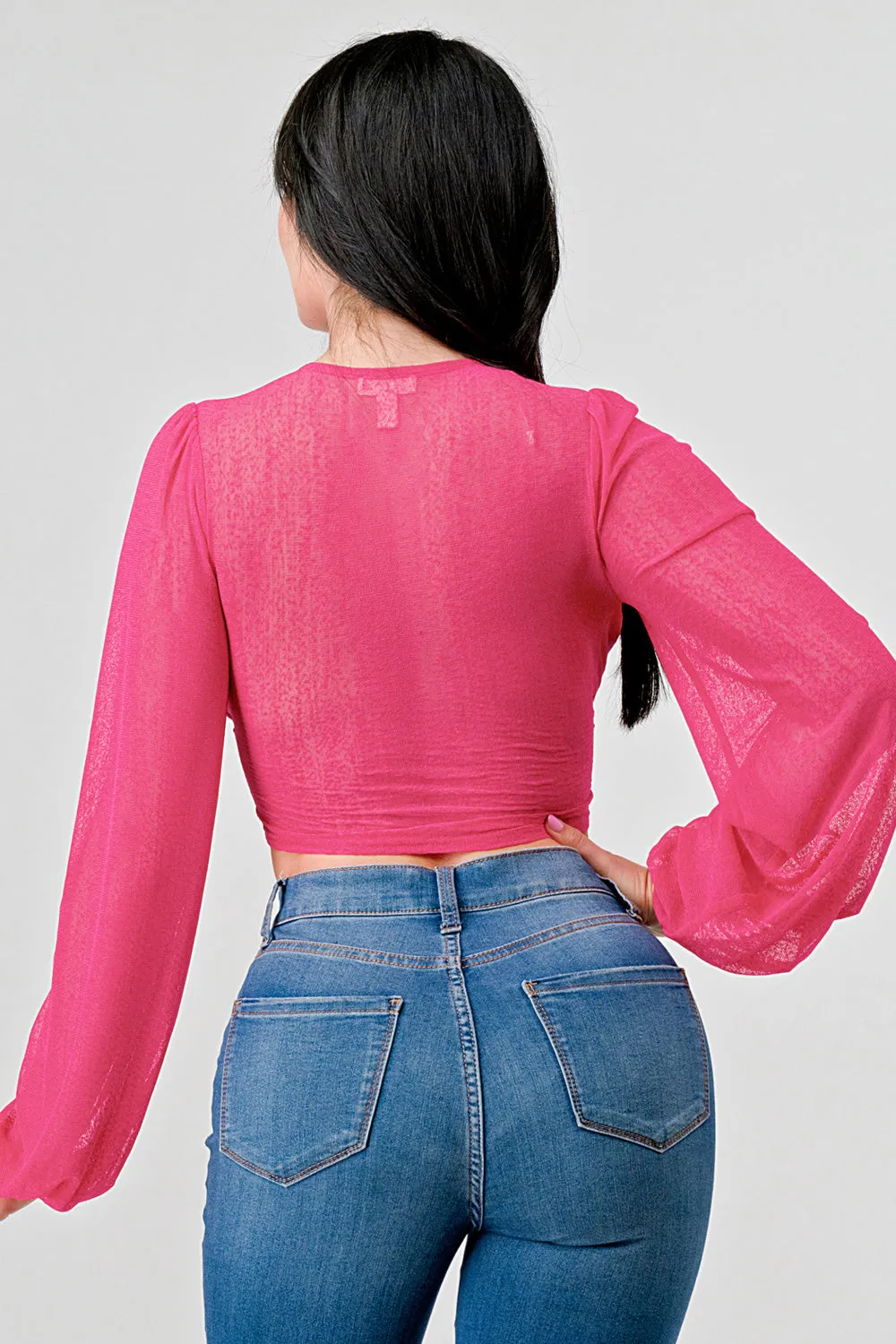 LUXE MESH V NECK SEE-THRU LONG SLEEVE BLOUSE sold by privy product image thumbnail 3