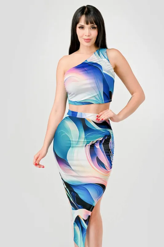LUXE ABSTRACT PRINT TANK TOP & MIDI SKIRT SET sold by privy