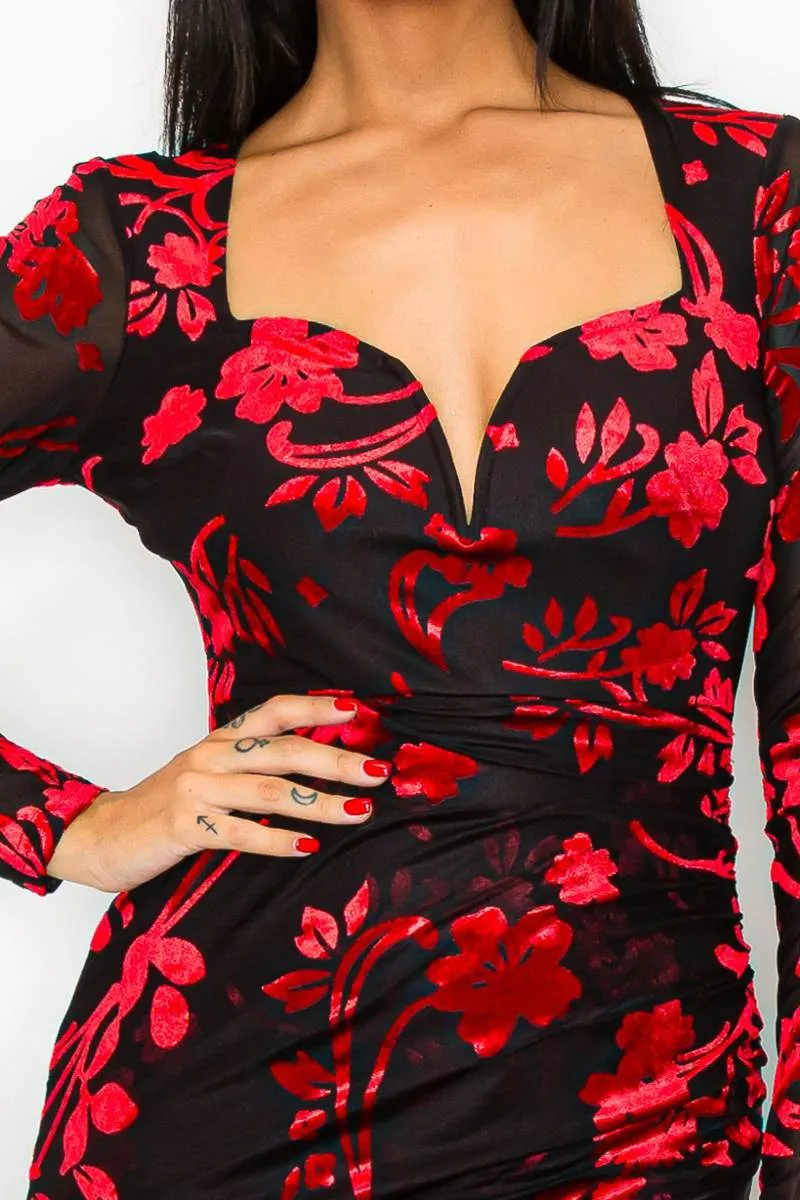 FLORAL MESH VELVET BURNOUT SWEETHEART MINI DRESS sold by privy product image thumbnail 5