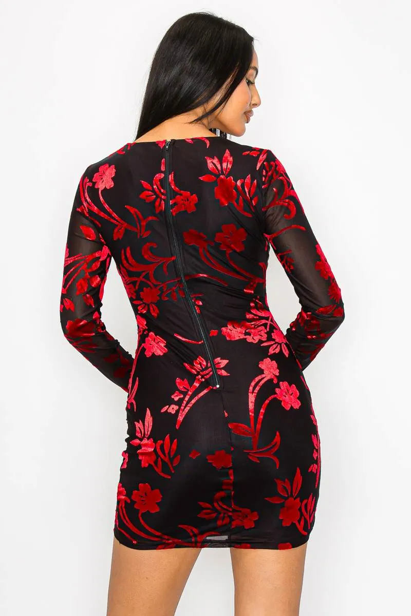 FLORAL MESH VELVET BURNOUT SWEETHEART MINI DRESS sold by privy product image thumbnail 3
