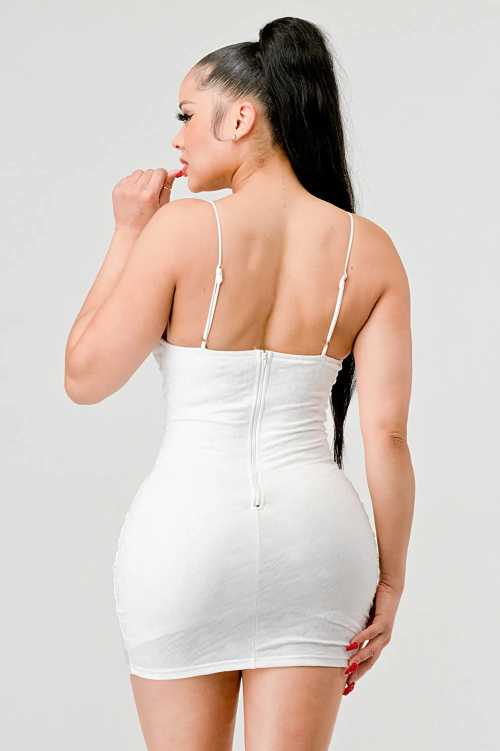 LUXE TECHN CREPE CRINKLED MESH BODYCON MINI DRESS sold by privy product image thumbnail 4