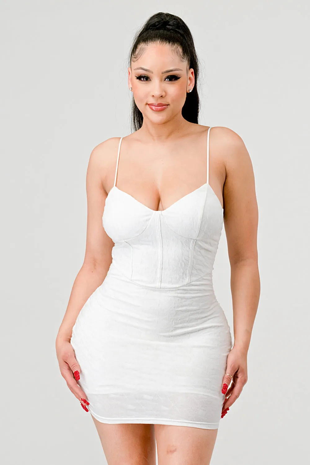 LUXE TECHN CREPE CRINKLED MESH BODYCON MINI DRESS sold by privy product image thumbnail 2