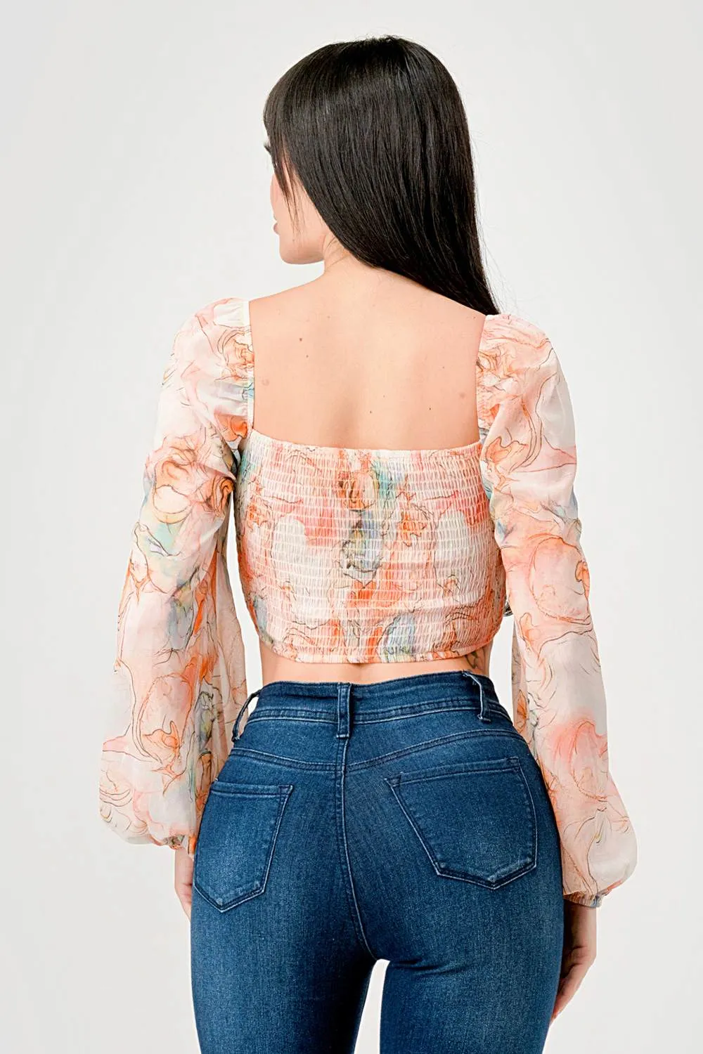 ROMANTIC PRINT CHIFFON RUCHED SWEETHEART CROP TOP sold by privy product image thumbnail 3