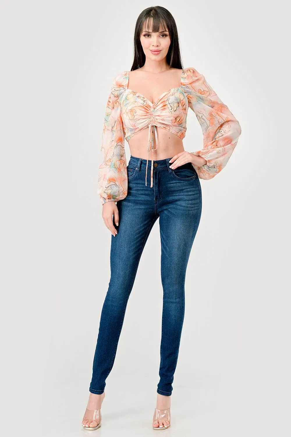 ROMANTIC PRINT CHIFFON RUCHED SWEETHEART CROP TOP sold by privy product image thumbnail 4