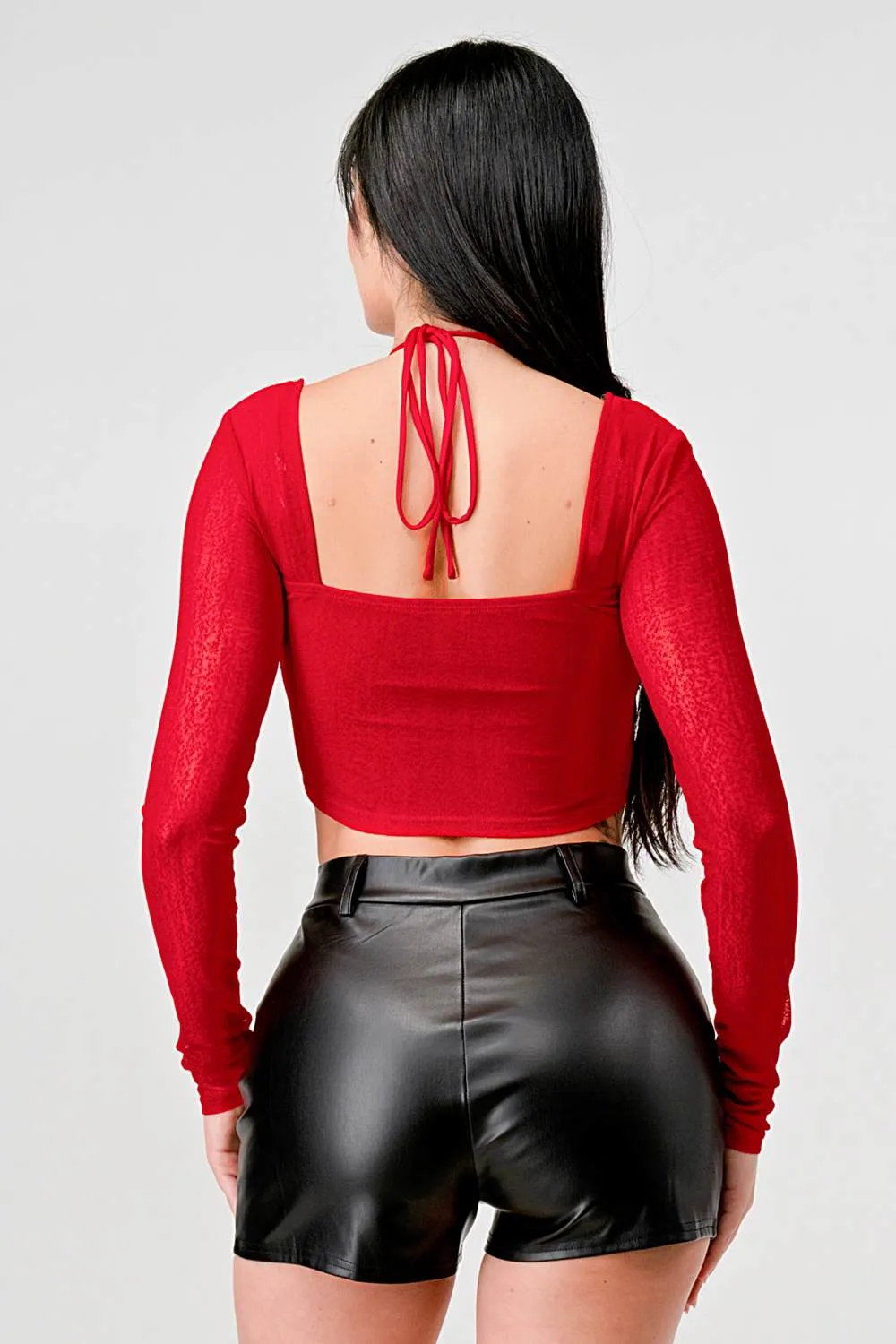 PT43482NST- / SEXY MESH CURVED HEM BACK NECK TIE CROP TOP sold by privy product image thumbnail 3