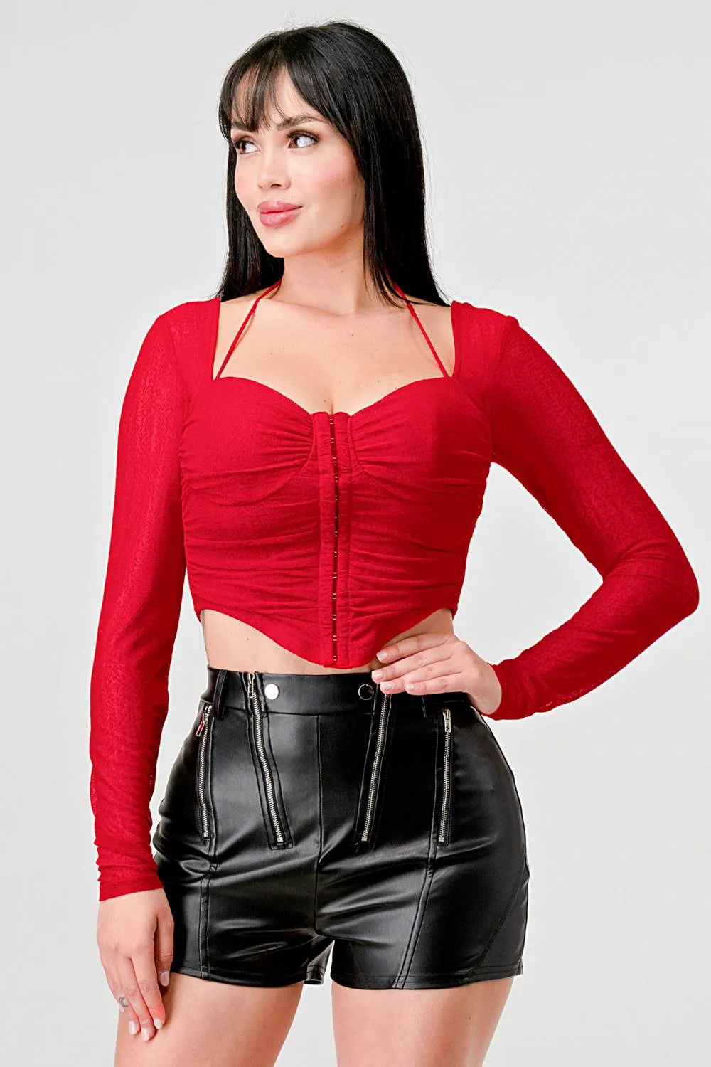 PT43482NST- / SEXY MESH CURVED HEM BACK NECK TIE CROP TOP sold by privy product image thumbnail 4