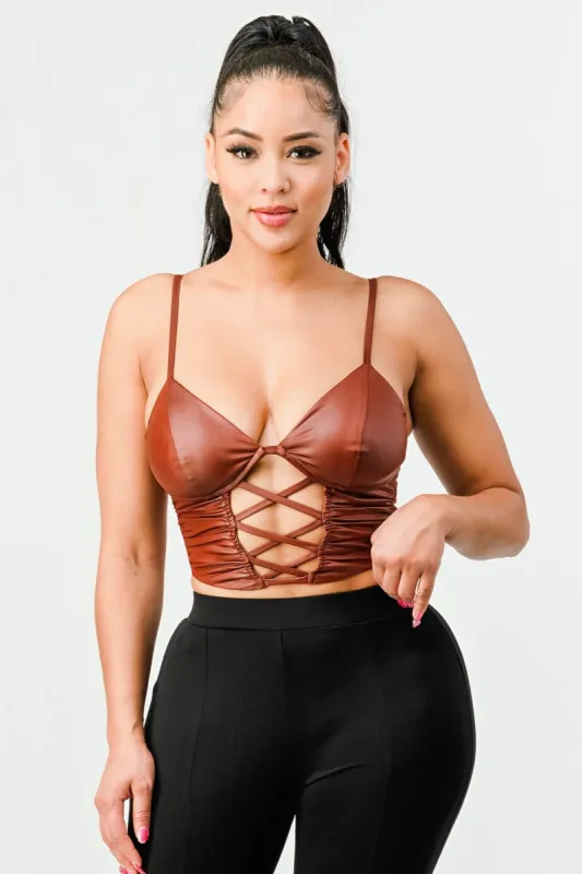 LUX PU CROSS LACE UP BUSTIER TOP sold by privy