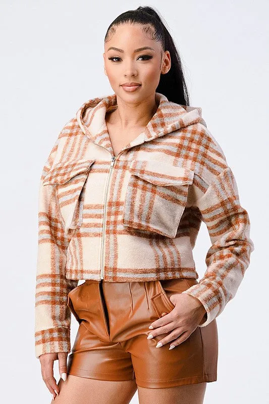 PLAID HOODED CHEST POCKETS ZIP UP JACKET sold by privy product image thumbnail 2