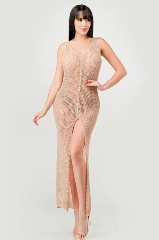 SEXY SEE-THRU CHROCHET BUTTON DOWNS MAXI DRESS made by privy