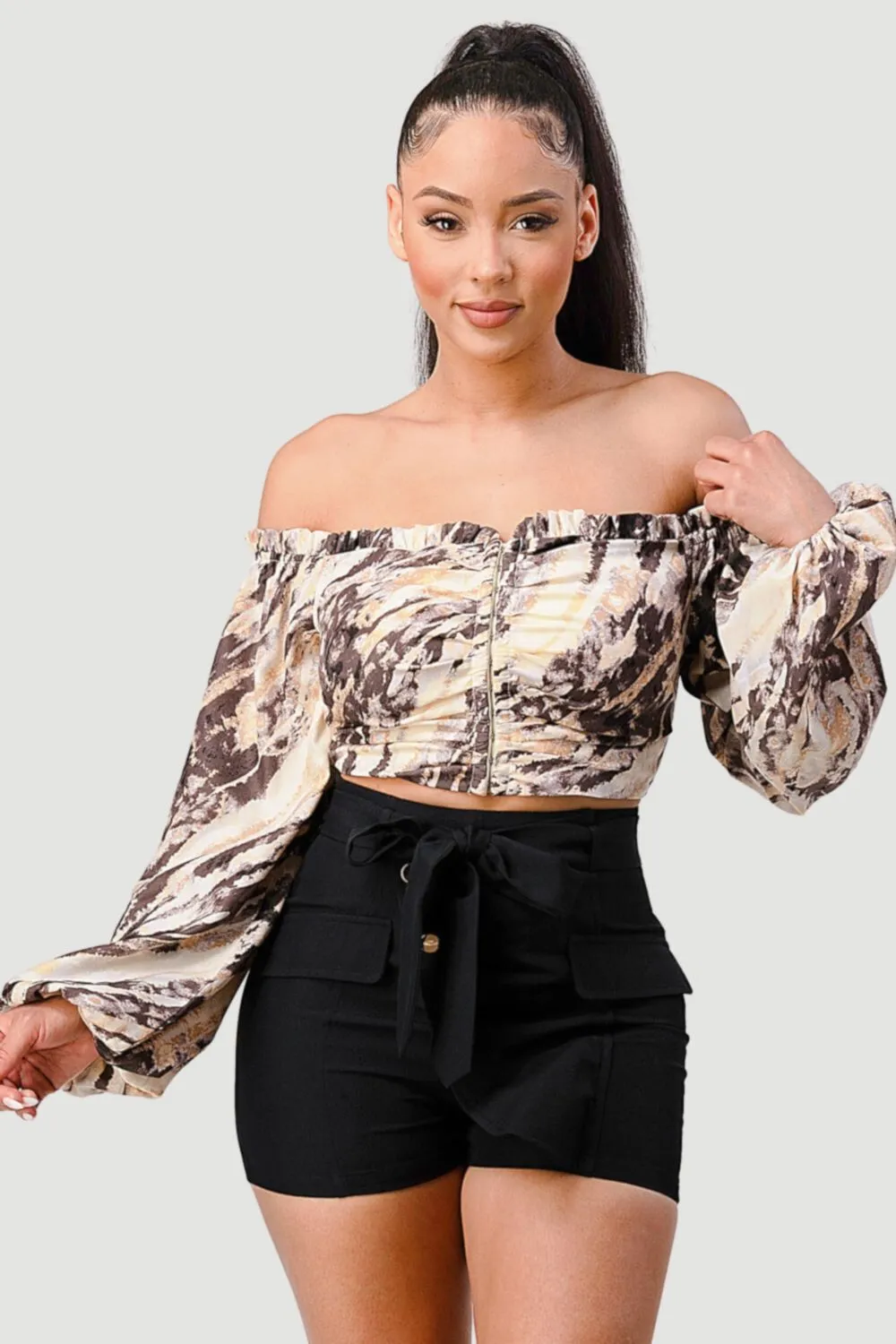 TRENDY WATERCOLOR OFF SHOULDER CROPPED TOP sold by privy