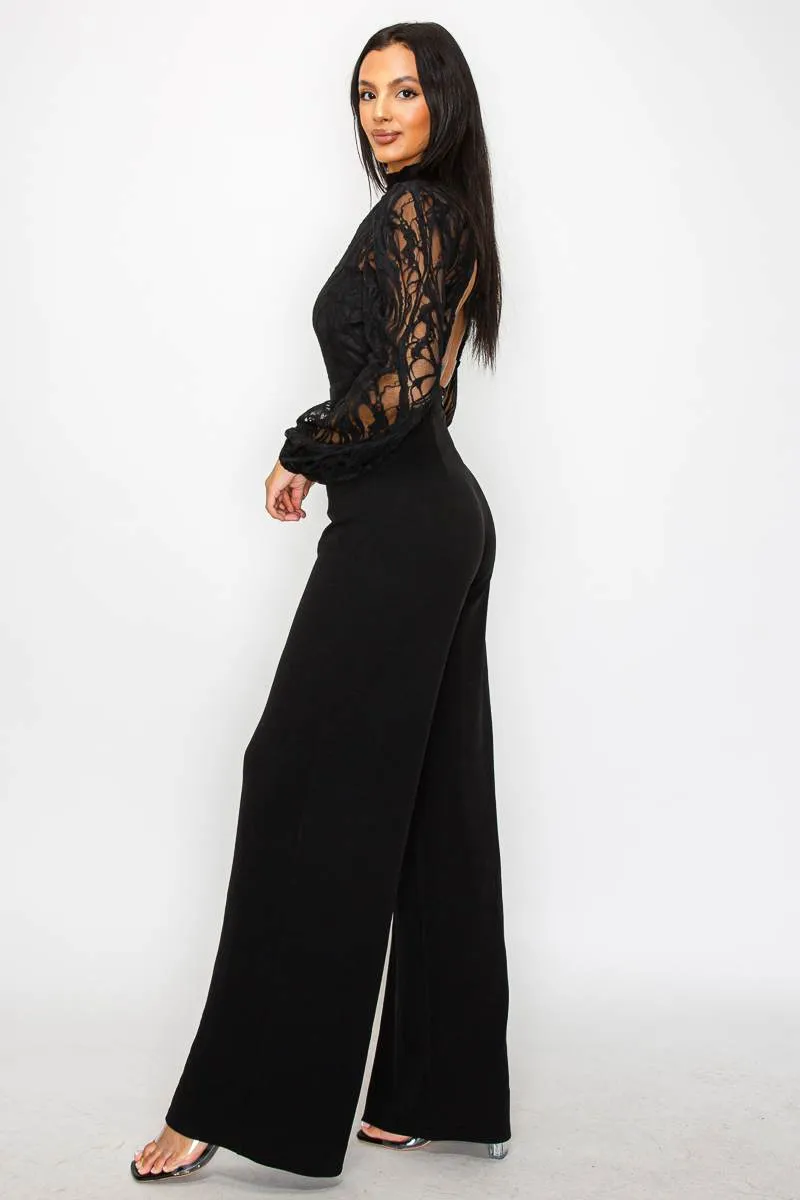 LUXE CREPE SEE-THRU LACE HALTER OPEN BACK JUMPSUIT sold by privy product image thumbnail 2