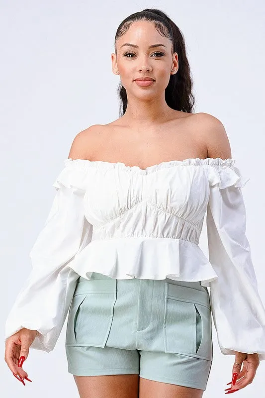 OFF SHOULDER SMOCKED RUFFLED CROP TOP sold by privy product image thumbnail 5