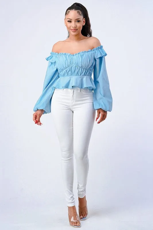OFF SHOULDER SMOCKED RUFFLED CROP TOP sold by privy product image thumbnail 4