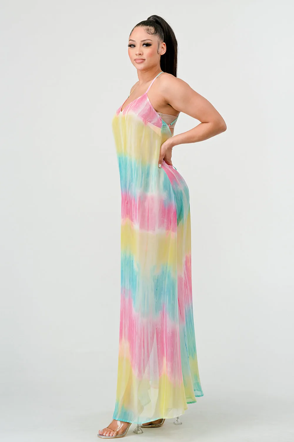 RAINBOW OMBRE TIE DYE CHIFFON RELAXED MAXI DRESS sold by privy product image thumbnail 2