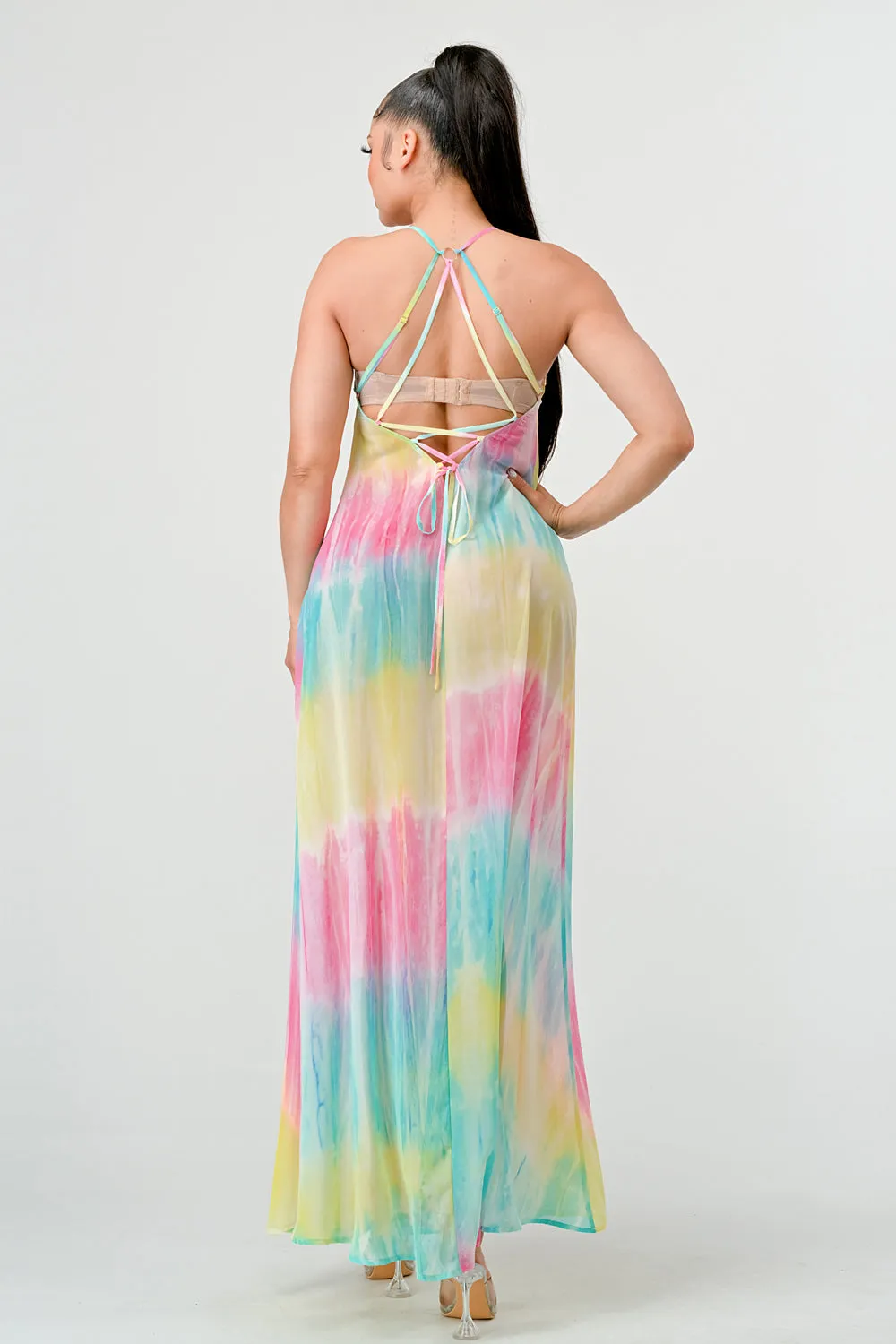 RAINBOW OMBRE TIE DYE CHIFFON RELAXED MAXI DRESS sold by privy product image thumbnail 3