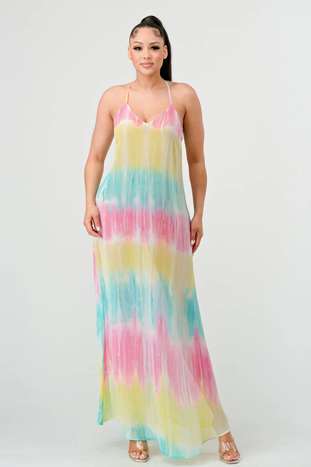 RAINBOW OMBRE TIE DYE CHIFFON RELAXED MAXI DRESS sold by privy product image thumbnail 4
