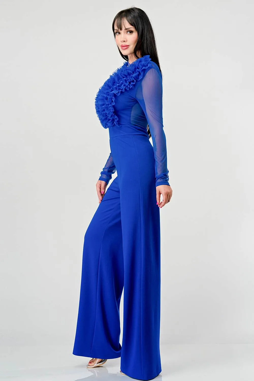 LUXE TECHNO CREPE RUFFLE TRIM V-NECK JUMPSUIT sold by privy product image thumbnail 2