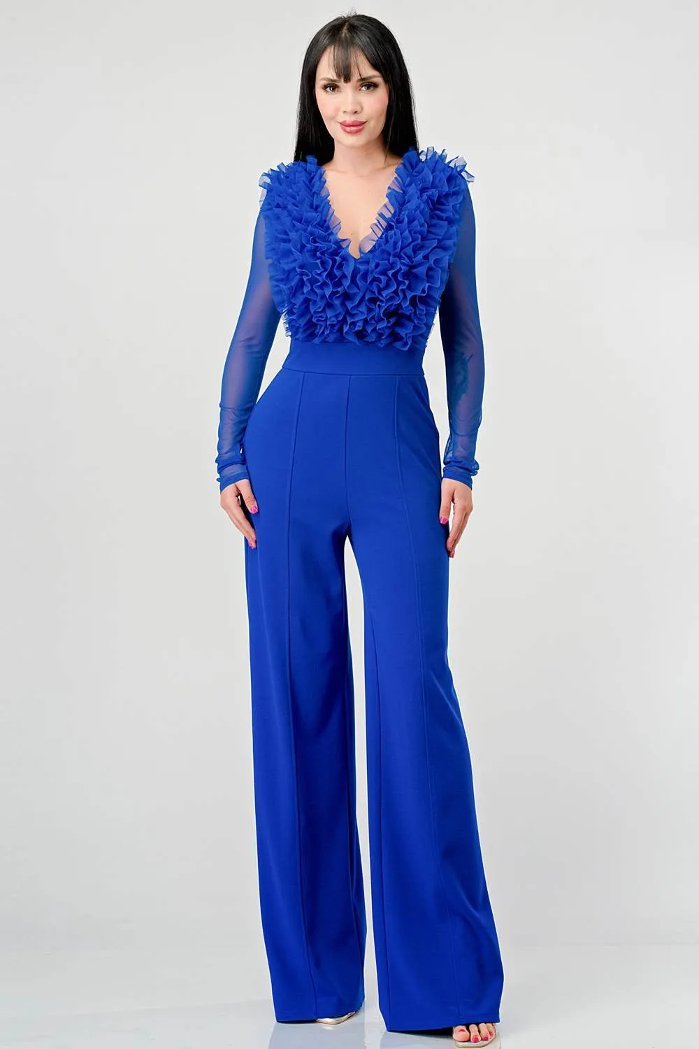 LUXE TECHNO CREPE RUFFLE TRIM V-NECK JUMPSUIT sold by privy product image thumbnail 4