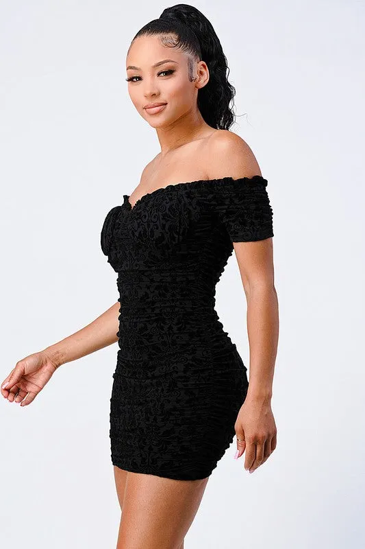 VELVET FLOCKING OFF SHOULDER BODYCON MINI DRESS sold by privy product image thumbnail 2