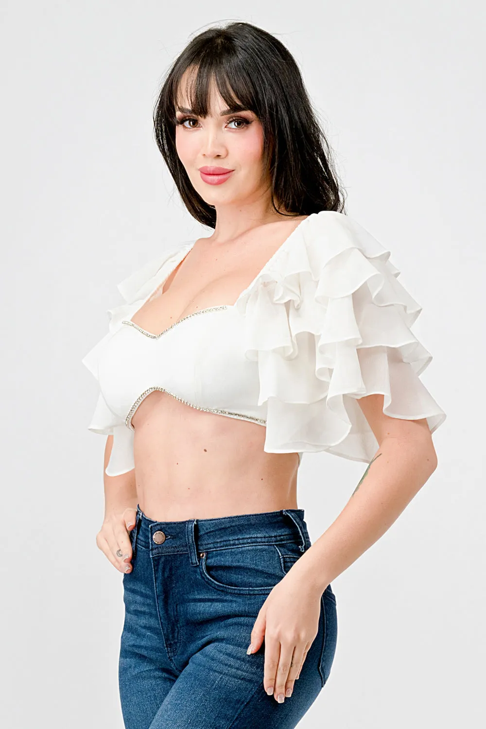 TECHNO CREPE SWEETHEART WITH RHINESTONE CROP TOP sold by privy product image thumbnail 3